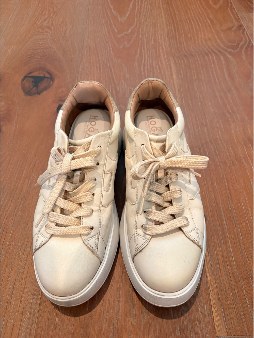 Hogan Cream Leather Low-Top Lace-Up Italy Sneakers - Listed Size 38